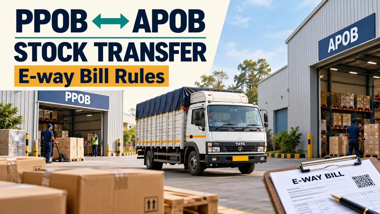 PPOB to APOB stock transfer truck at warehouse with e-way bill