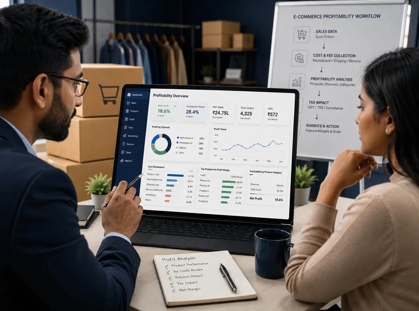 E-commerce profitability analysis service for marketplace contribution tracking