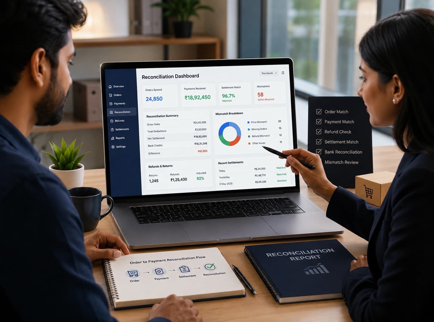 E-commerce payment and marketplace reconciliation service workflow